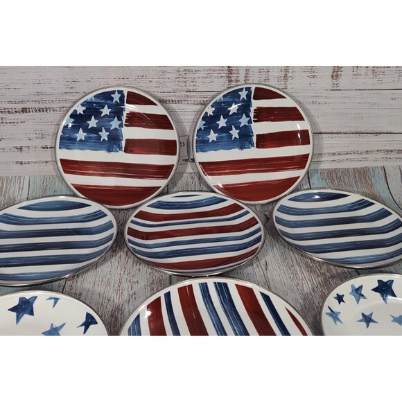Pottery Barn 4th of July Salad/Dessert Metal Plates 8 in. Set Of 8 - Picture 13 of 17